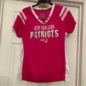 New England Patriots Sequin V-Neck Shirt Women’s Size L